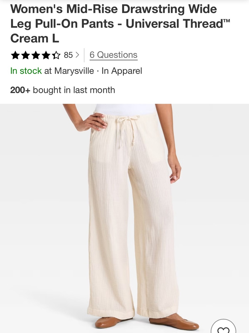Universal Thread Cream Wide-Leg Drawstring Pants - Picture 2 of 8